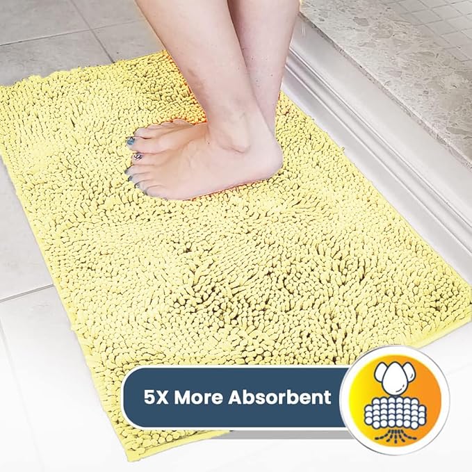 Muddy Mat® AS-SEEN-ON-TV Highly Absorbent Microfiber Door Mat and Pet Rug, Non Slip Thick Washable Area and Bath Mat Soft Chenille for Kitchen Bathroom Bedroom Indoor and Outdoor - Yellow 24" x 120"