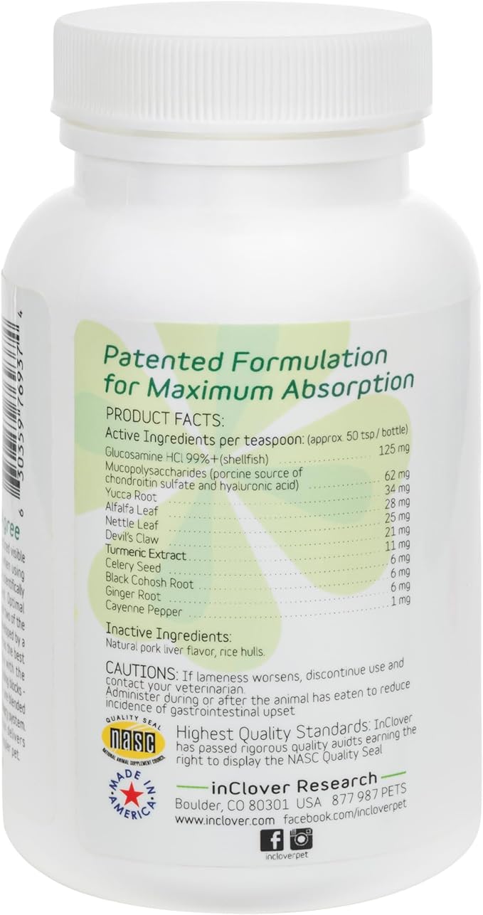 InClover Connectin Natural Hip & Joint Supplement for Dogs with Glucosamine, Chondroitin & Hyaluronic Acid - Powder for Dog Mobility, Comfort & Active Lifestyle Support, 3.oz