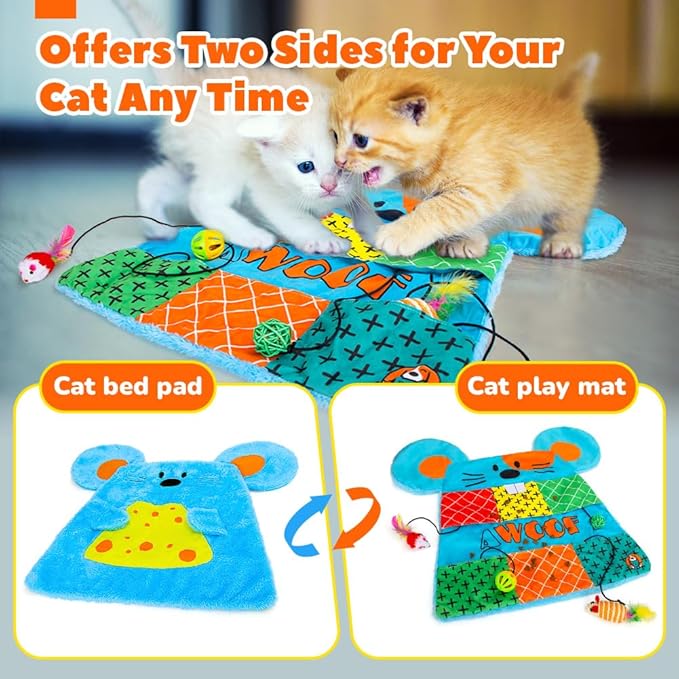 AWOOF Cat Mat, Cute Soft Catnip Mat, Cat Activity Mat Machine Washable Catnip Toys Interactive Cat Toys for Indoor Cats (Mouse Shape)