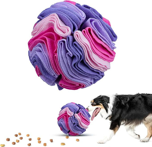 Pet Snuffle Ball, Puzzle Sniffing Interactive Dog Ball for Blind Dogs Training Stress Relief Dog Enrichment Toys Treat Machine Washable (20cm, Pink and Purple)
