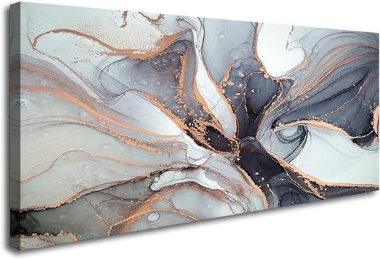 XXMWallArt FC3475 Framed Wall Art Gray and Gold Abstract Painting Background Abstract Canvas Wall Art Print Painting for Bedroom Living Room Office Wall Decor Home Decor