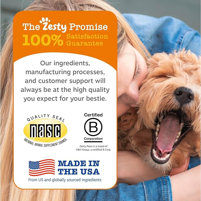 Zesty Paws Probiotics for Dogs, Digestive Enzymes Gut Flora, Digestive Health, Diarrhea & Bowel Support, DE111, Dog Probiotics Soft Chew for Pet Immune System, Chicken, 90 Ct