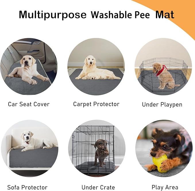 LOOBANI Washable Pee Pad for Dogs, 2 Packs Non-Slip Puppy Training Pads, Fast Absorbent Pet Whelping Pads, Puppy Playpen Mat for Incontinence, Housebreak, Crate, 41x41in, Gray