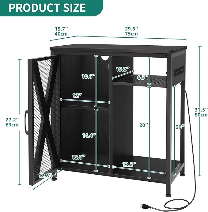 YITAHOME Fish Tank Stand with Power Outlets & LED Light, 20-29 Gallon Metal Aquarium Stand with Cabinet for Fish Tank Accessories Storage for Turtle Tank, Reptile Terrarium, 350LBS Capacity, Black