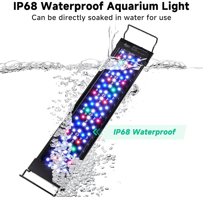 AQQA LED Aquarium Light, 24/7 Mode IP68 Waterproof Extendable Bracket Fish Tank Light, DIY Mode Full Spectrum Aquarium Plant Light, Adjustable Timer/Brightness Memory Function for 48-55 Inch Fish Tank