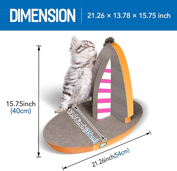 Cat Condo Scratcher Post Cardboard, Sailboat Shape Cat Scratching Lounge Bed, Durable Pad Prevents Furniture Damage,21.26x13.78x15.75 inch