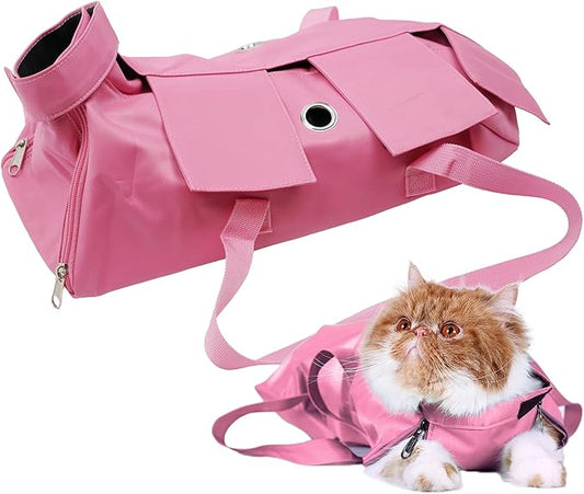 Kukaster Pet Cat’s Restraint Bag for Claw Care Nail Trimming Anti-Scratching Grooming Bag for Cats Medical Examination(Pink-m)