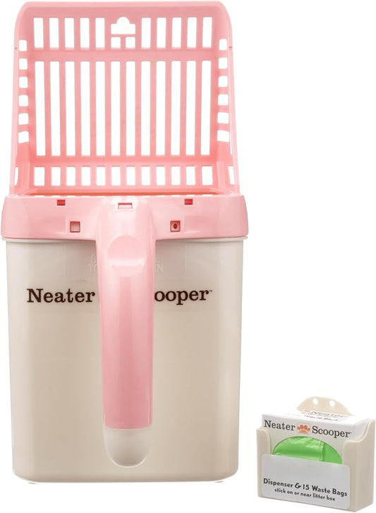 Neater Pet Brands Neater Scooper Standard Cat Litter Scoop, 15 Refill Bags – Mess-Free Cat Litter Scooper with Bag, Spill-Proof Kitty Box Sifter, Bin Doubles as Scoop Holder, For Single-Cat Households