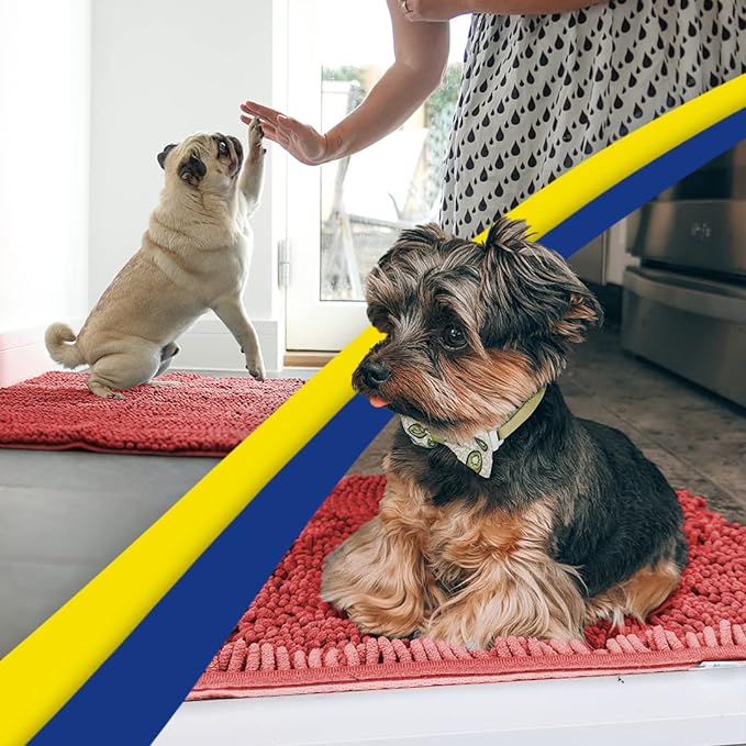 Muddy Mat® Shown on TV – Super Absorbent Microfiber Dog Door Mat for Muddy Paws, Non-Slip Washable Pet Rug, Quick Dry Chenille Entryway Carpet, Machine Washable Indoor Outdoor mat, Red 28"x18"