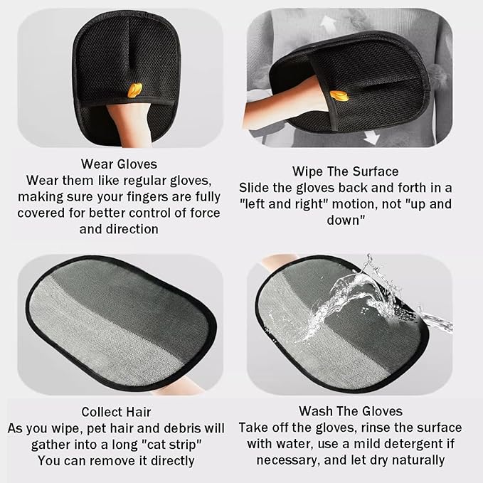 2Pcs Pet Hair Remover Glove, 2025 New Upgrade Electrostatic Gloves Pet Hair Removal ， Reusable Pet Hair Remover Glove，Gloves for Furniture Bed Sheets Couch Clothes Carpet Car Seat