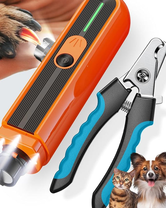 Super Powerful Dog Nail Trimmers, Dog Nail Clipper and Dog Nail Grinder Combo, Ultra Quiet, 3 Speeds, 4 Bright Lights, with Travel Lock, for Small, Meddium and Large Dogs, Cats, Small Animals