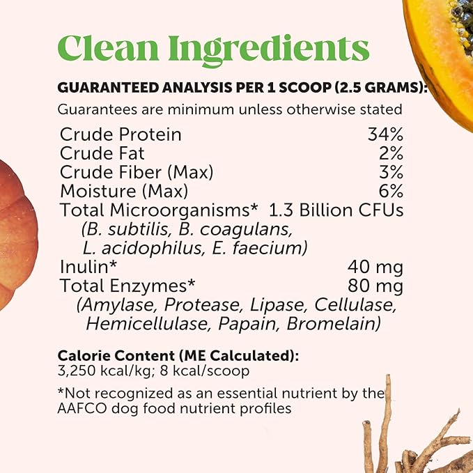 All-Natural Probiotic & Pumpkin Powder Dog Supplement - Prebiotics, Probiotics, Enzymes & Antioxidants for Healthy Gut Flora, Digestion & Immunity (90 Scoops)