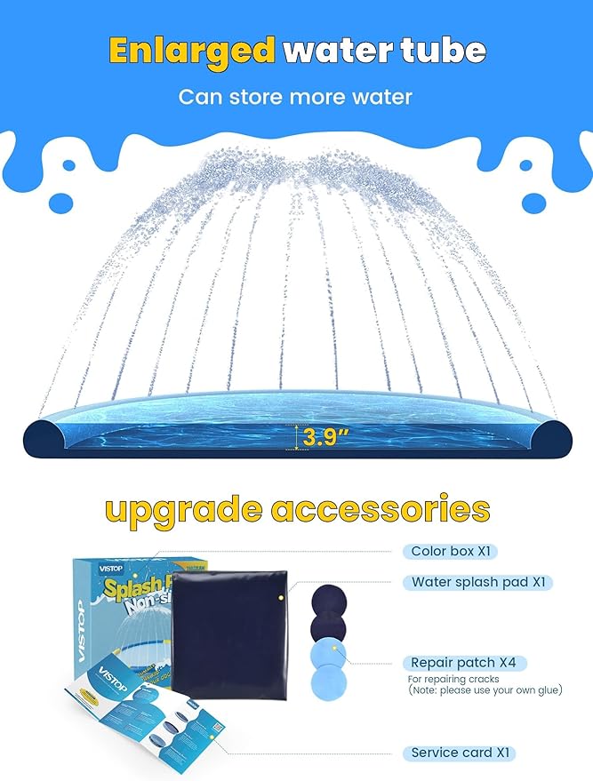 VISTOP Non-Slip Splash Pad for Kids and Dog, Thicken Sprinkler Pool Summer Outdoor Water Toys - Fun Backyard Fountain Play Mat for Baby Girls Boys Children or Pet Dog (107 Inch, Red&Yellow&Green&Blue)