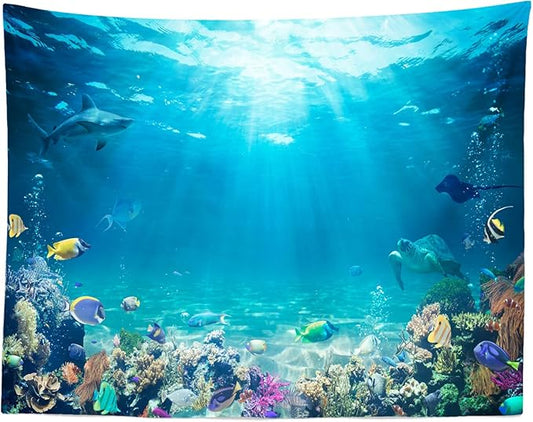 Loccor Underwater World Tapestry Blue Ocean Wall Hanging Under the Sea Coral Reef Wall Tapestry Tropical Fish Tank Undersea Tapestries Marine Wall Art for Bedroom Living Room Dorm Decor 60X40 Inches