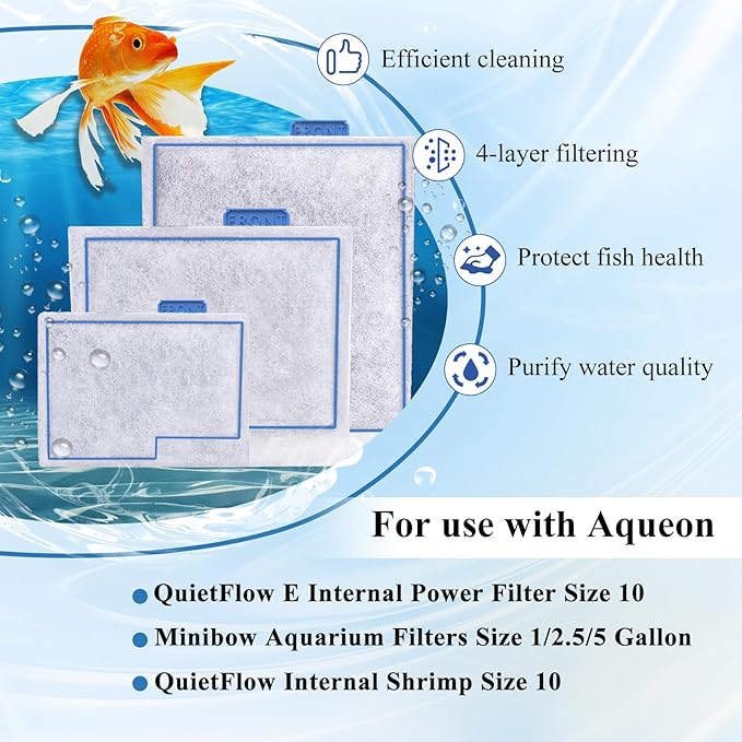 8 Pack Small Filter Cartridge Compatible with Aqueon Filters, Aquarium Fish Tank Filter Cartridges Replacement for QuietFlow E Internal Power Filter Size 10 and Minibow Aquarium Filters Size 1/2.5/5