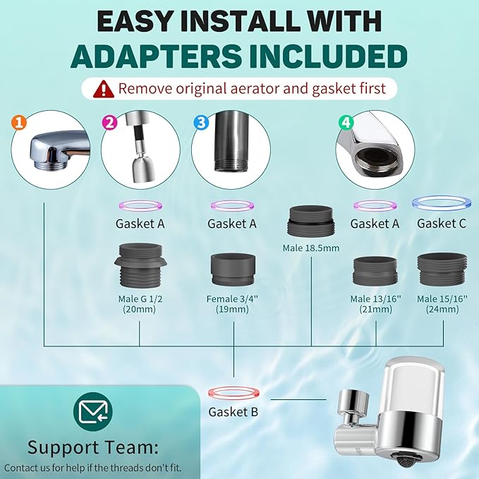 CECEFIN Swivel Water-Filter for Sink-Faucet - Faucet Mount Water Filtration System, Carbon Purifier Reduces 99% Chlorine, Last 528 Gallons Tap Water, Fits Most Pull Out Kitchen/Bathroom/RV Faucets