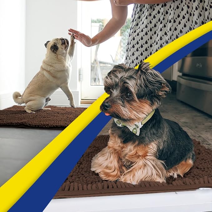 Muddy Mat® Shown on TV – Super Absorbent Microfiber Dog Door Mat for Muddy Paws, Non-Slip Washable Pet Rug, Quick Dry Chenille Entryway Carpet, Machine Washable Indoor Outdoor mat, Brown 35"x24"