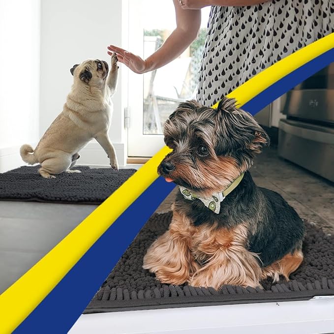 Muddy Mat® Original Dog Door Mat for Muddy Paws, Super Absorbent Microfiber, Non-Slip Washable Pet Rug, Quick Dry Chenille Entryway Carpet, Machine Washable Indoor Outdoor mat, Charcoal 24"x60"
