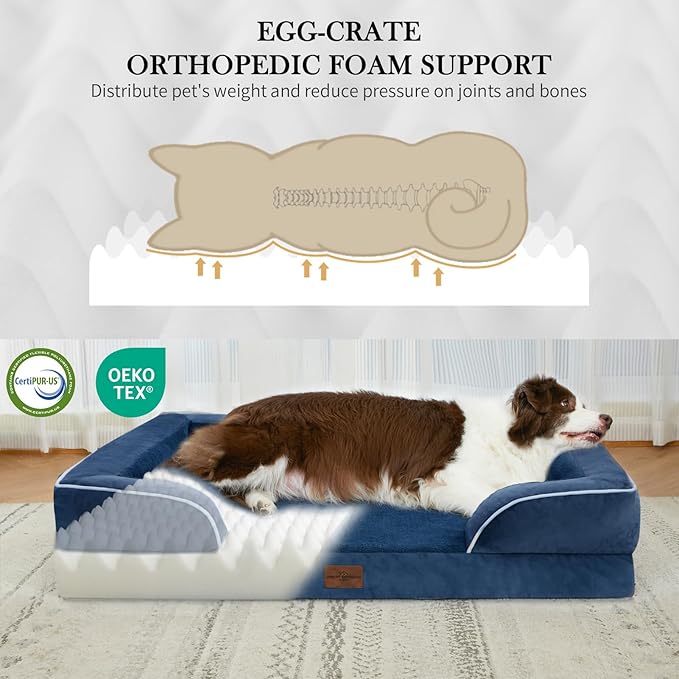 Comfort Expression Small Dog Beds Waterproof Orthopedic Foam Dog Sofa Beds for Small Dogs Comfy Pet Bed with Washable Removable Cover & Non-Slip Bottom(X-Small,Navy Blue)