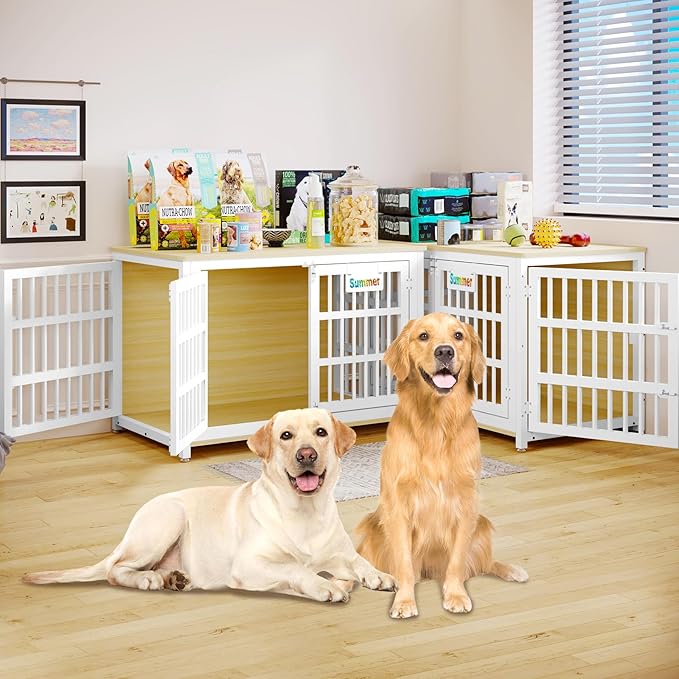 EasyCom Heavy Duty Dog Kennel Indoor with Name Tag, XL Dog Crate Furniturefor Large and Medium Dogs, Double-Doors Sturdy Dog Cage for Anxiety Dog, Decorate House as TV Stand, End Table, Bedside Table