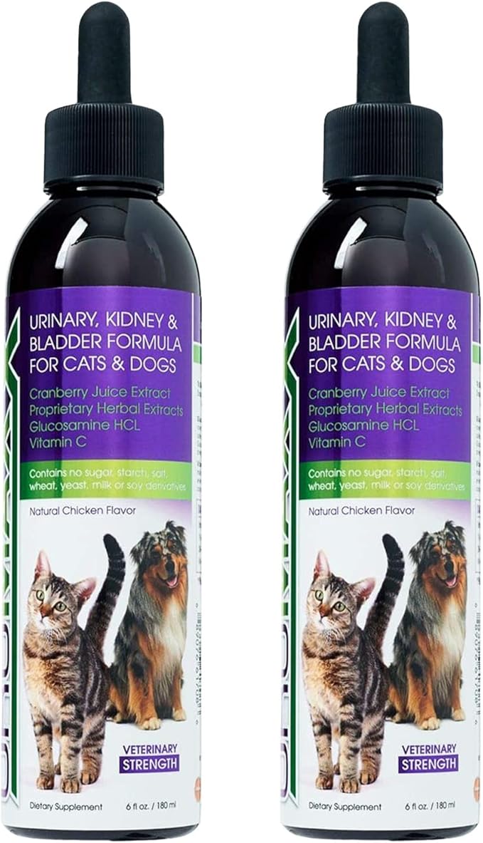 Cat & Dog Urinary Tract Treatment, Bladder & Kidney Support for Dogs and Cats, Powerful Yet Gentle Pet Care, with Liquid Cranberry & Glucosamine, Chicken Flavor, 6 oz Bottle, 2 Pack