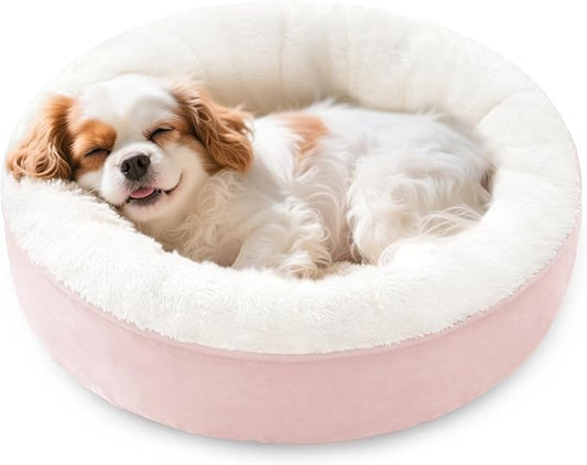 Love's cabin Round Donut Cat and Dog Cushion Bed, 25in Pet Bed for Small or Medium Dogs, Anti-Slip & Water-Resistant Bottom, Soft Durable Fabric Pet Beds, Washable Calming Cat & Dog Bed Pink