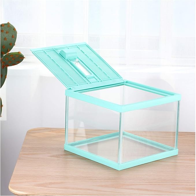 crapelles Reptile Terrarium Tank, Snail Jumping Spider Enclosure, Tarantula Insect Pet Box, Vivarium Tank for Hermit Crab Cricket Gecko Frog, Small Tortoise Habitat Cage (7.8x7.8x5.9 Inches) Green