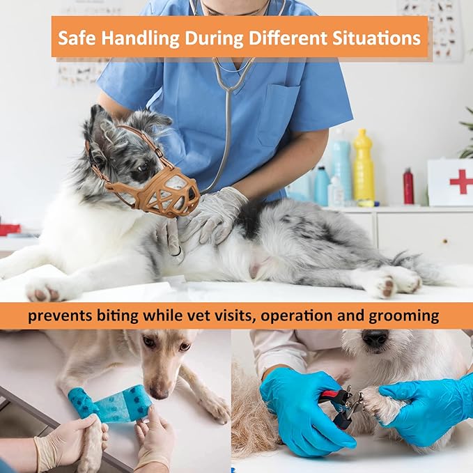 BARKLESS Dog Muzzle, Basket Muzzle for Biting, Chewing and Scavenging, Humane Cage Mouth Cover, Perfect for Grooming and Training Large Aggressive Reactive Dogs (XL, Brown)