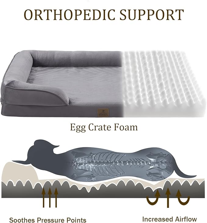 Bedfolks Orthopedic Dog Bed Extra Small, Waterproof Dog Sofa Bed for Small Dogs & Cats, Egg Foam Pet Couch Bed with Removable Washable Cover and Nonslip Bottom, Dark Grey
