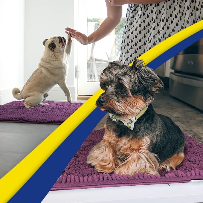 Muddy Mat® AS-SEEN-ON-TV Highly Absorbent Microfiber Door Mat and Pet Rug, Non Slip Thick Washable Area and Bath Mat Soft Chenille for Kitchen Bedroom Indoor and Outdoor - Dark Purple 48" x 60"
