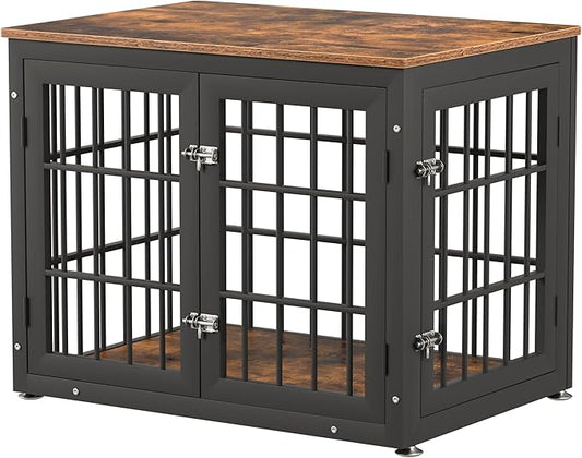 32 Inch Heavy Duty Dog Crate Furniture for Medium and Small Dogs, Decorative Pet House End Table, Wooden Cage Kennel Furniture Indoor, Rustic Brown