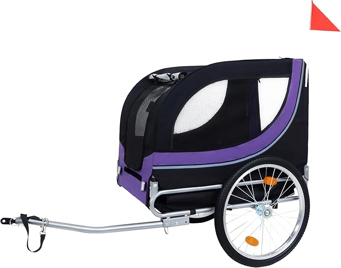 Blue-Grey Large Folding Bike Trailer for Dogs – Heavy-Duty Steel Frame, 66LB Capacity Pet Carrier for All-Terrain Cycling, Jogging & Camping Adventures!