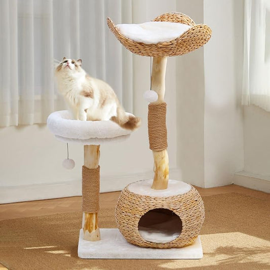 Wooden Cat Tree, Modern Cat Tree Tower with Jumping Platforms, Baskets, Cat Condo, 40" Cat Scratching Posts for Indoor Cats Kitten