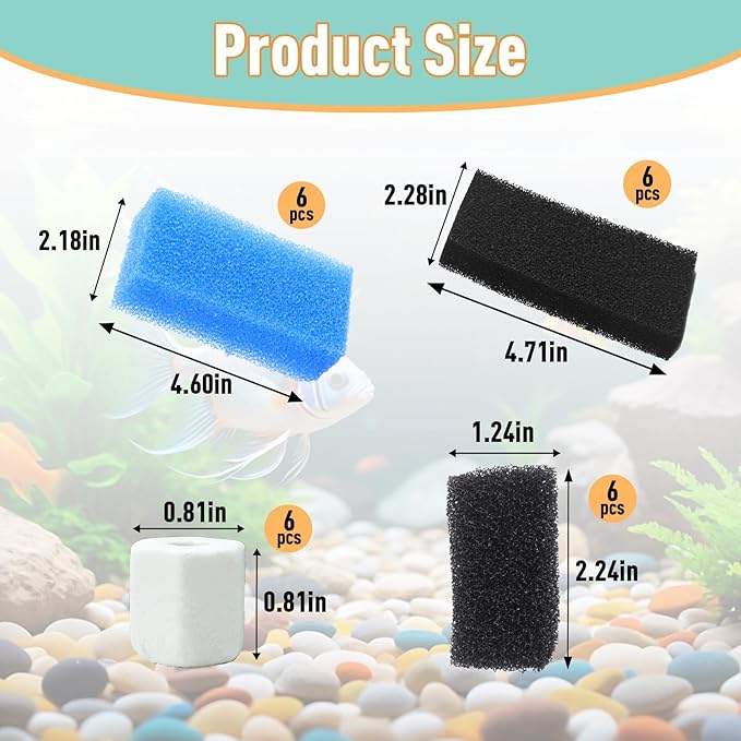 6 Sets of Upgraded Three-Stage Filtration Fish Tank Filter, Fit for AquaClear 50 Powerful Filters, Fish Tank Filter Replacement and Maintenance Kits for 20- to 50-Gallon Aquariums