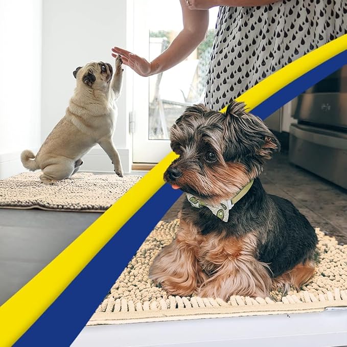 Muddy Mat® Original Dog Door Mat for Muddy Paws, Super Absorbent Microfiber, Non-Slip Washable Pet Rug, Quick Dry Chenille Entryway Carpet, Machine Washable Indoor Outdoor mat, Beige 24"x96"