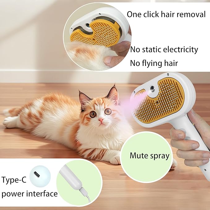 Cat Steam Brush for Shedding Dog Brush with Steam Pet Hair Cleaning Brush Comb for Spray 3 in 1 Pet Grooming for Long & Short Haired Pets – Spritz Defur Comb for cats