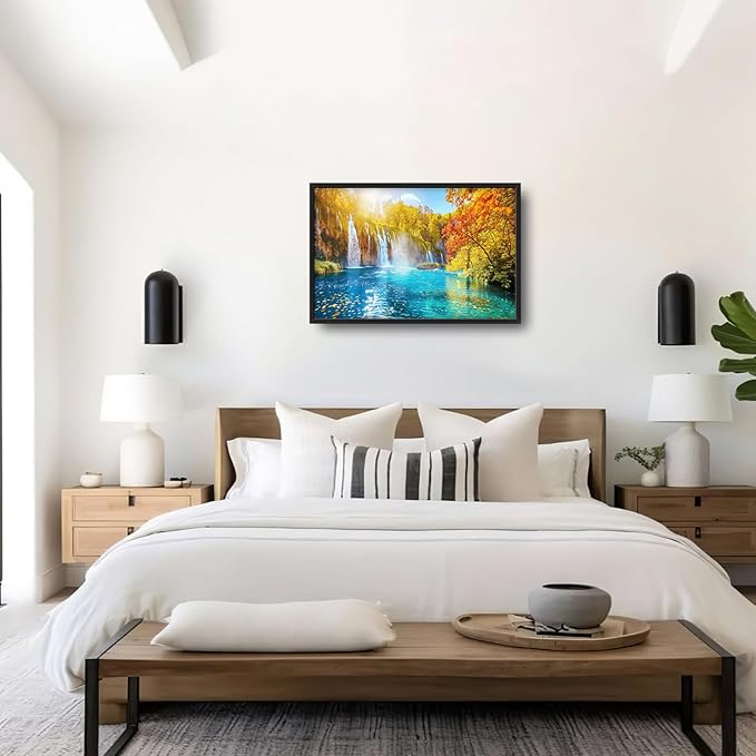 Extra Large Waterfall Lake Framed Wall Art for Living Room,Oversized Fall Autumn Tree Landscape Pictures Wall Decor,Nature Canvas Print Painting Modern Artwork Bedroom Office Bathroom 36L" x 24W"