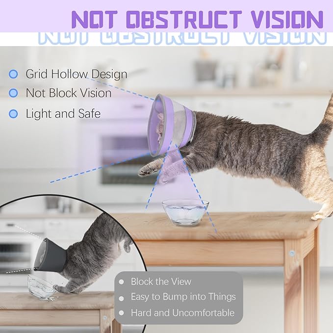 Breathable Air Mesh Cat Cone Collar Soft to Stop Licking, Adjustable, Foldable Lightweight Kitten Cones After Surgery Recovery for Cats & Kittens (Purple, S)
