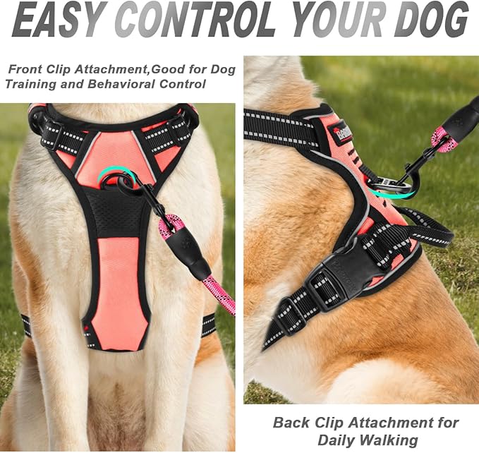 BARKBAY No Pull Dog Harness Front Clip Heavy Duty Reflective Easy Control Handle for Large Dog Walking(Light Pink,XL)
