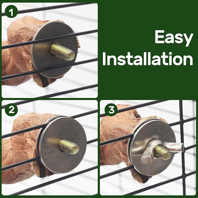 6-Piece Premium Bird Perch Stand with Natural Grape Wood Branch, Paw Grinding Fork, Chewing Stick, Cage Accessories for Parakeets, Budgies, Cockatiels, Finches, Lovebirds