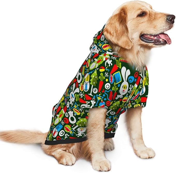 Christmas Green Monster Hoodie,Christmas Cosplay Dog Clothes with Pocket and Hat Winter Clothes Sweaters Medium