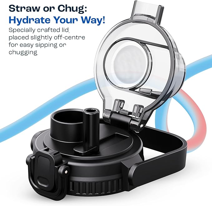 AQUAFIT 64 oz Water Bottle with Time Marker - 2in1 Straw & Chug Lid - BPA Free Big Water Bottle with Straw - Gym Water Bottle with Strap - Water Jug (64 Ounces, Frosty)