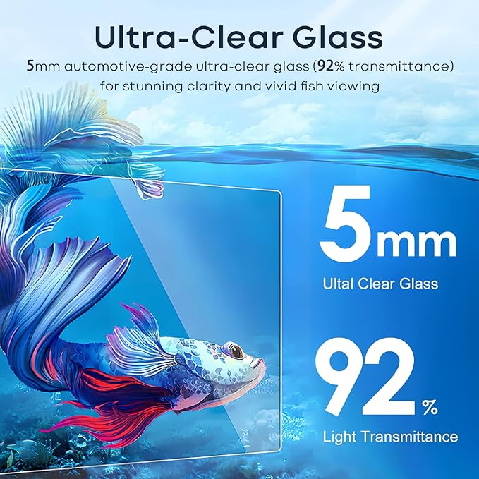 2.6 Gallon Glass Fish Tank Cube, Small Aquarium Fish Bowl for Betta Goldfish Snails Shrimp Aquatic Planting, Easy to Maintain Ultra Clear Rimless Design for Desktop Small Spaces