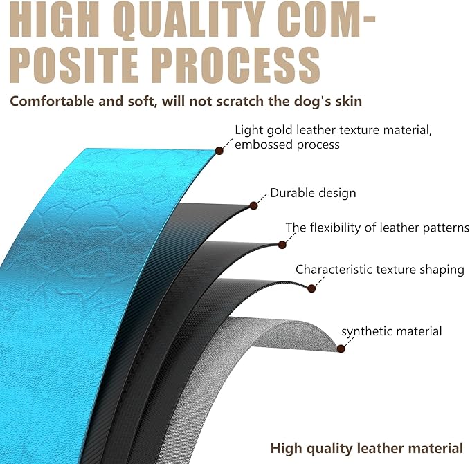 AirTag Dog Collar - Leather Dog Collar with Airtag Holder | IP68 Waterproof AirTag Holder with Metal Buckle, Comfortable GPS Dog Collars Tracker for Medium Large Dogs (Blue, L)