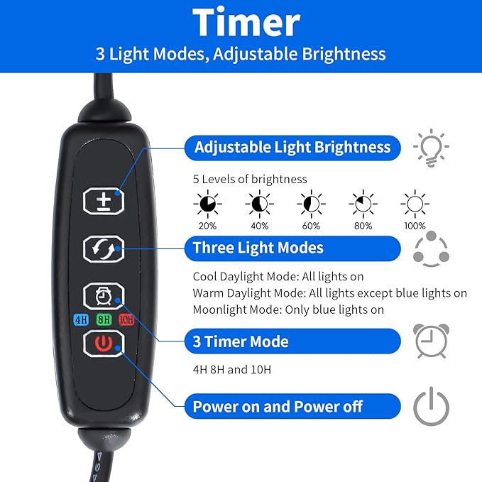 AQUANEAT LED Aquarium Light 48 to 54 Inch with Timer, auto on Off, Adjustable Brightness, Full Spectrum, Daylight Moonlight Mode, for Fresh Water Low-to-Mid Light Plants