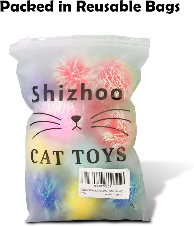 30 Pieces 1.6 inches Sparkle Pom Pom Balls for Cat - Interactive Glitter Balls, Multicolor, Best as Kitten Play Toys