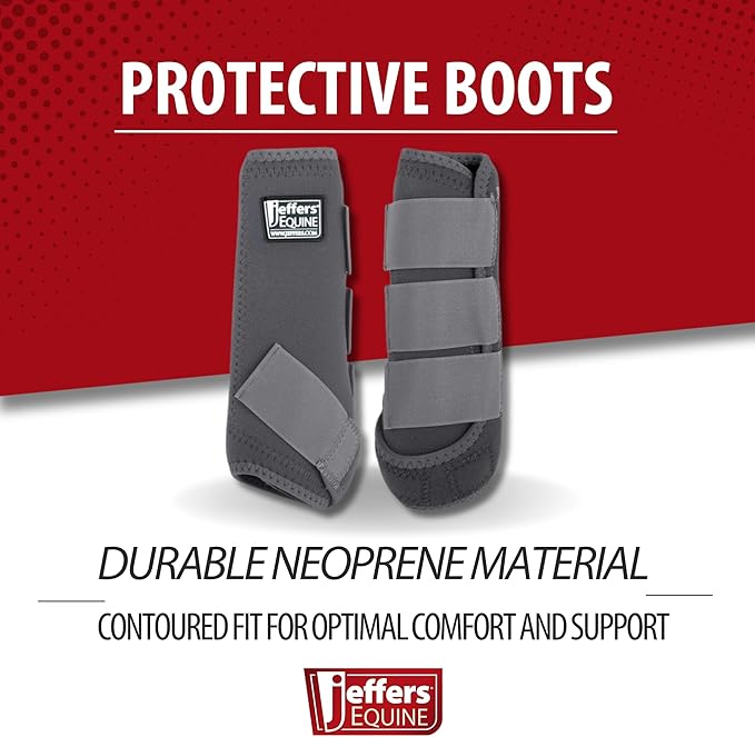 Jeffers Equine Protective Horse Boots 1 Pair Grey - Safe Neoprene Leg Guards & Comfortable Fit, Durable Strap Closures, Front & Hind Support, Equestrian Accessories for Travel & Riding - Small