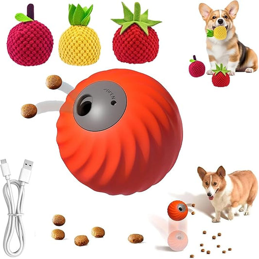 Zoomie Buddy 2.0, Zoomie Buddy for Dogs, 2 in 1 Smart Touch Interactive Dog Balls ＆ Pet Feeder, 2.83" Diameter, Suitable for Small/Medium Dogs, with Fruit Plush Cover (Orange, 3*Mix)