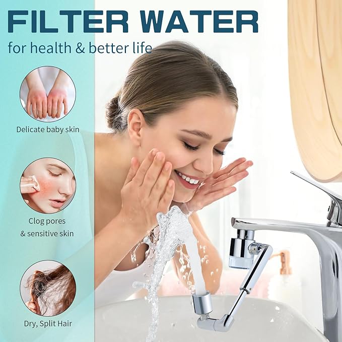 CECEFIN 1440ºSink-Water-Filter Faucet-Extender 3.0 Telescopic - Carbon Purifier Reduce 99% Chlorine, NSF Certified Bathroom Kitchen Aerator, Swivel Long Arm Extension for Toddlers, Hard Water Softener