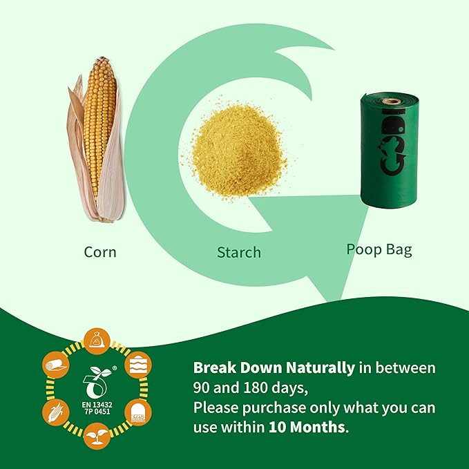 Certified 100% Compostable Poop Bags for Dogs, 120 Count Guaranteed Leak Proof and 18 Microns Extra Thick Dog Waste Bag, 18 Rolls of Plant Based Doggie Poop Bag, No Scented with ASTM D6400 & EN13432